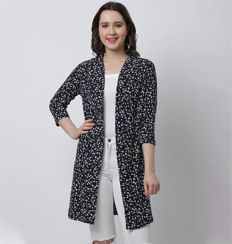 Women Black & White Printed Cotton Shrug